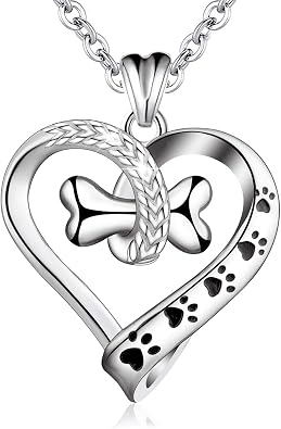 Sterling Silver Necklace Cute Dog Paws with Bone