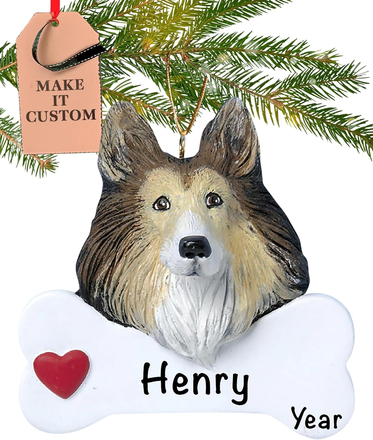Customizable Rough Collie Dog Christmas Ornament