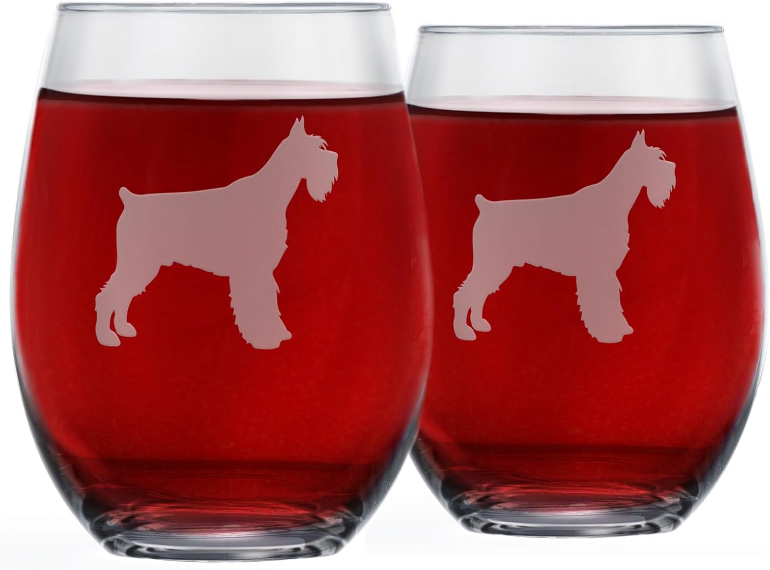 Pair of Schnauzer Dog Stemless Wine Glasses