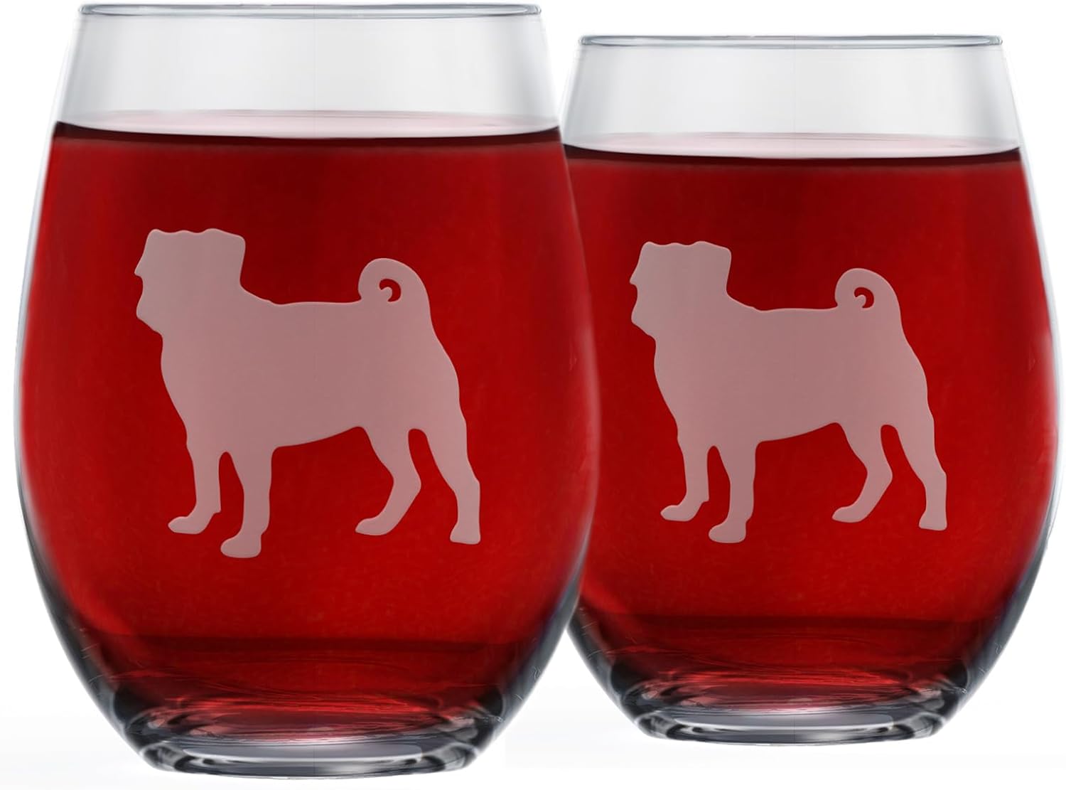 Pug Stemless Wine Glasses (Set of 2)