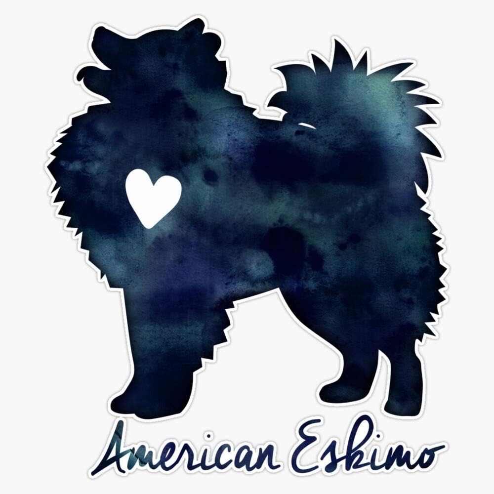 American Eskimo Dog Breed Black Watercolor Silhouette With Text Vinyl Waterproof Sticker Decal