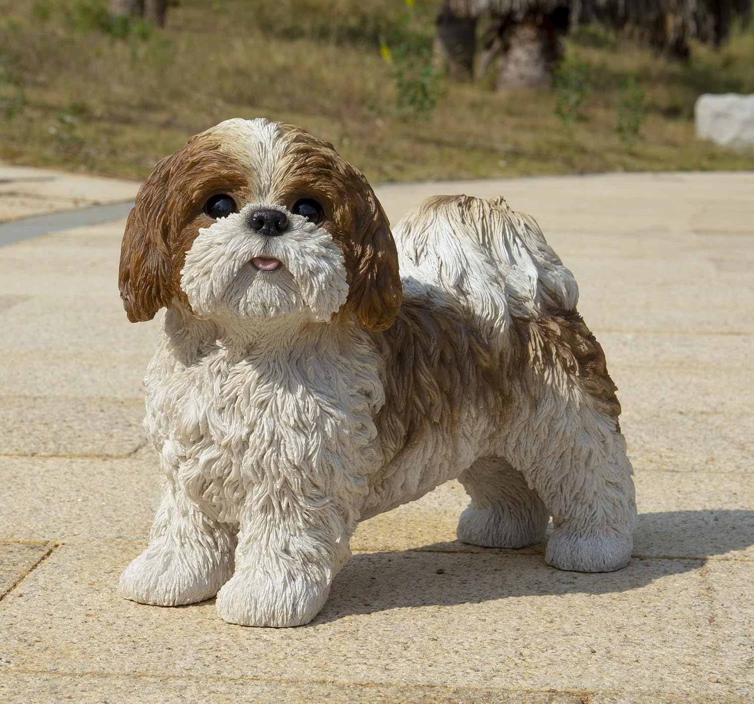 Brown and White Shih Tzu Dog Statue