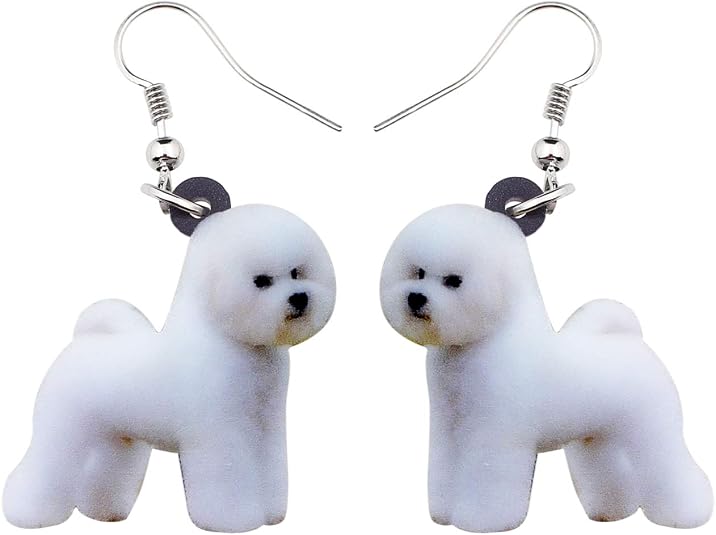 Cute White Bichon Frise Dog Earrings