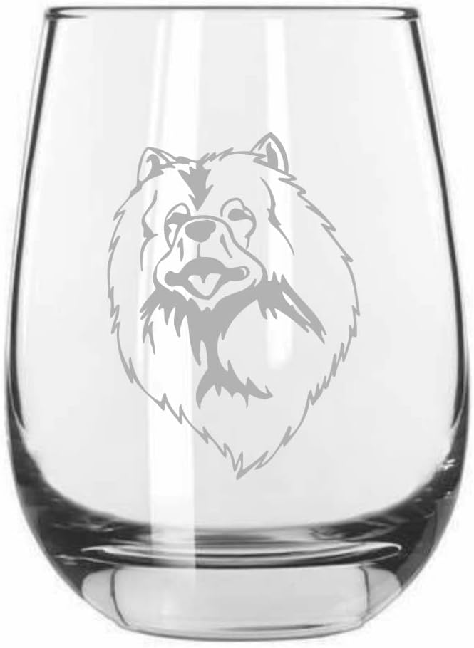Keeshond Dog Stemless Wine Glass