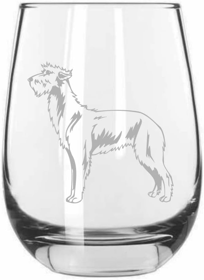 Scottish Deerhound Dog Stemless Wine Glass