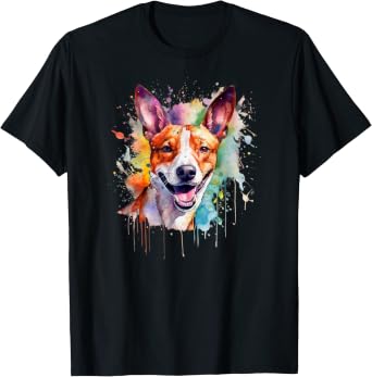 Watercolor Art Paint Splash Basenji Lover T-Shirt