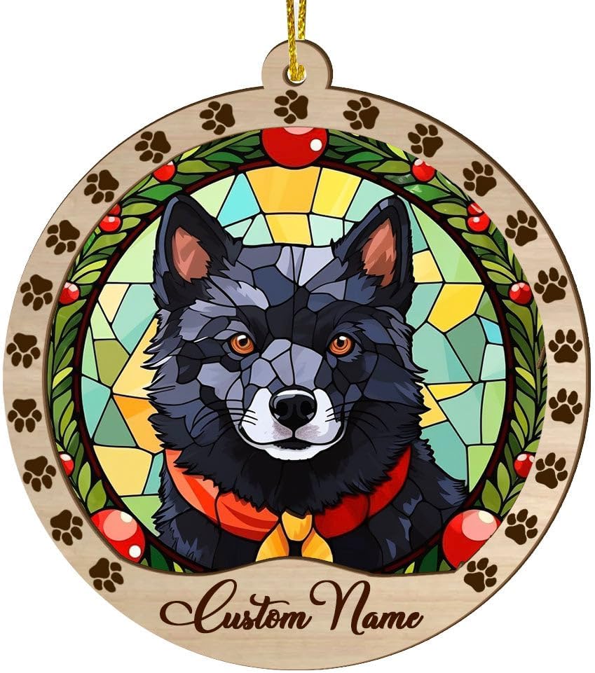 Wooden Schipperke Dog Christmas Ornament