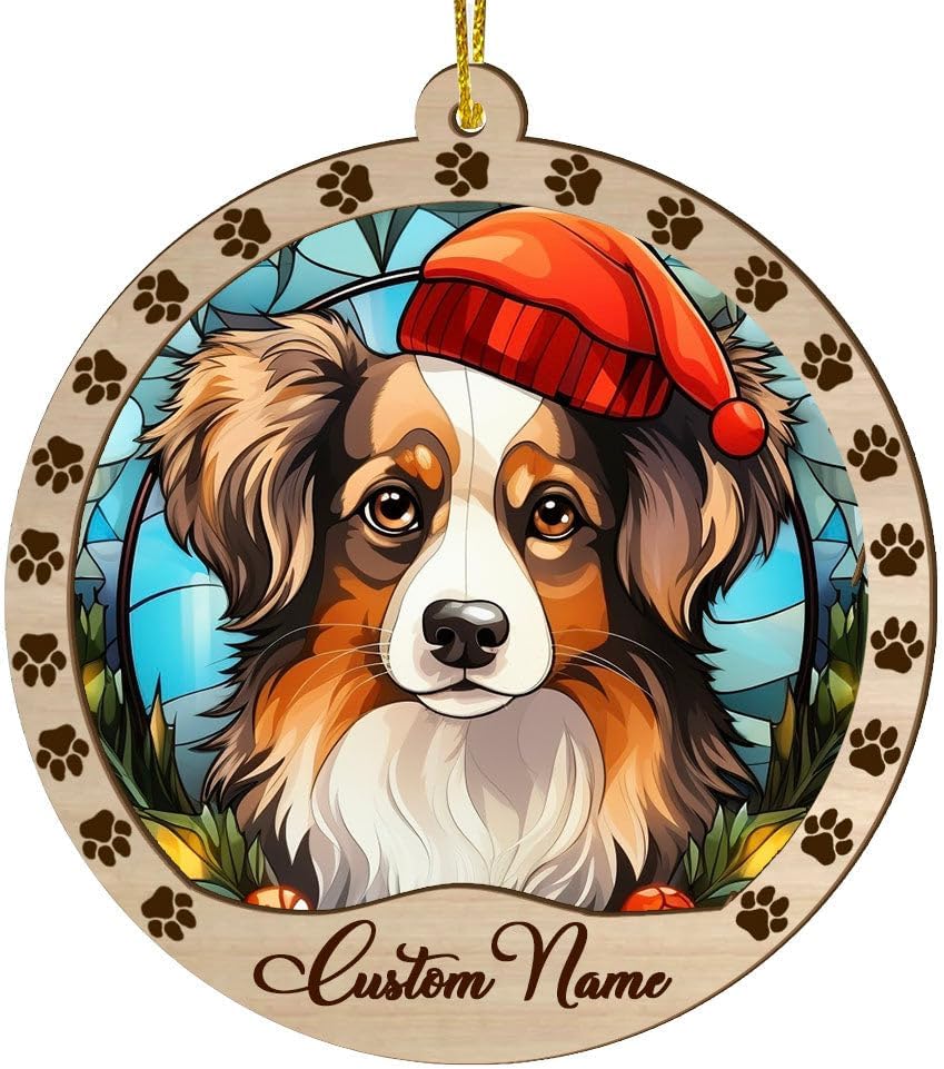 Wooden Papillon Dog Ornament
