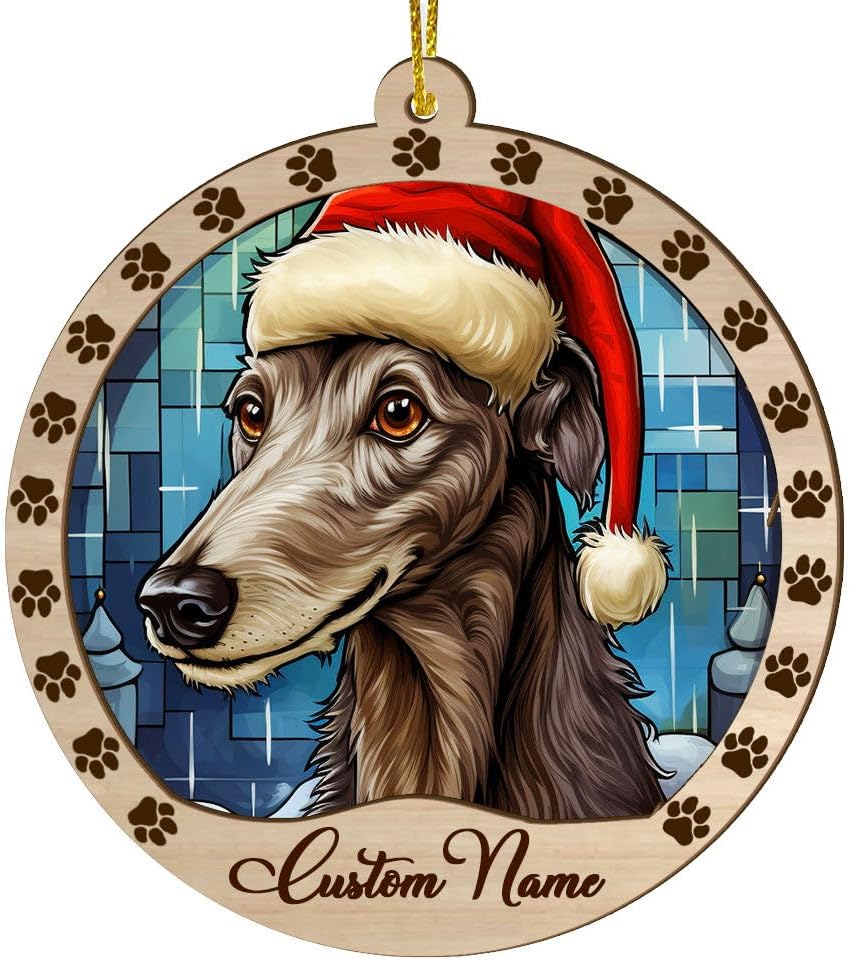 Wooden Scottish Deerhound Dog Ornament