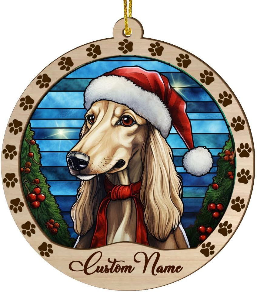 Wooden Saluki Dog Christmas Ornament