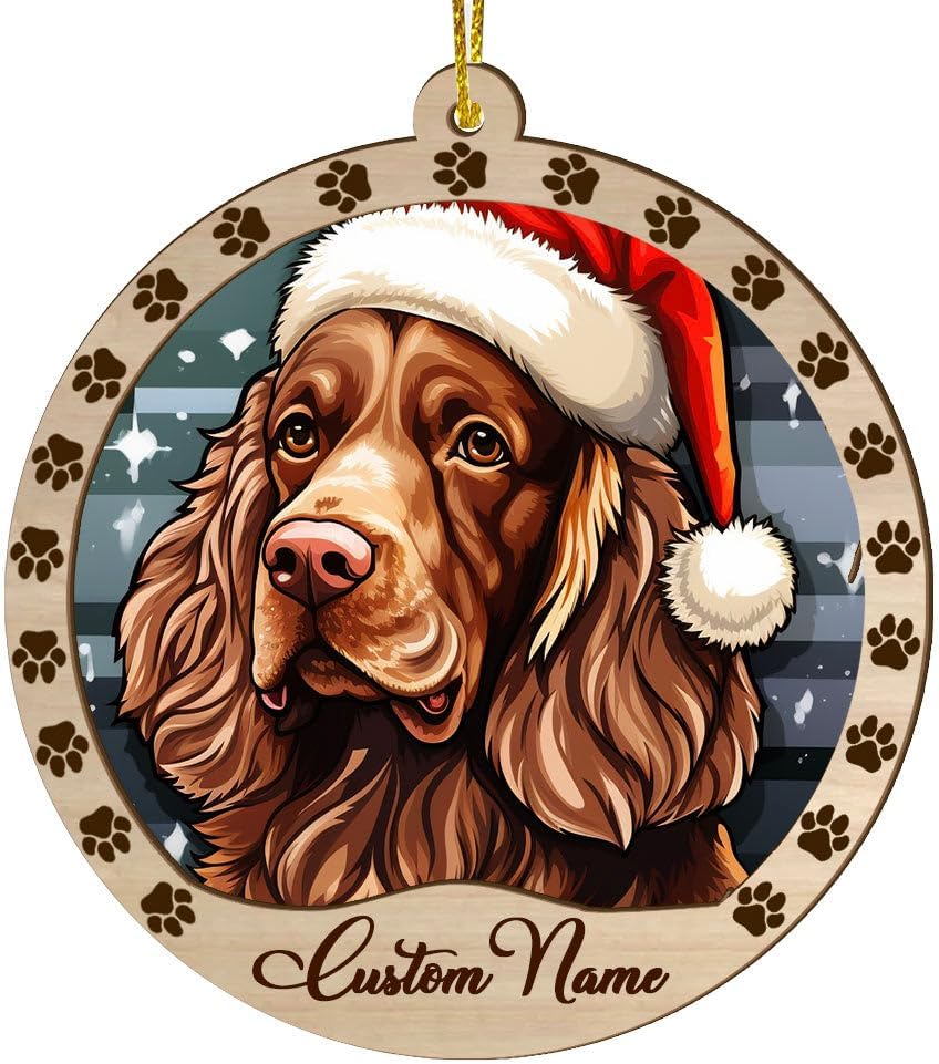 Wooden Sussex Spaniel Christmas Ornament