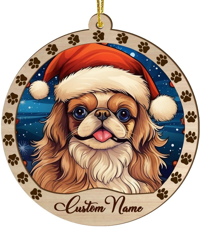Wooden Pekingese Dog Ornament