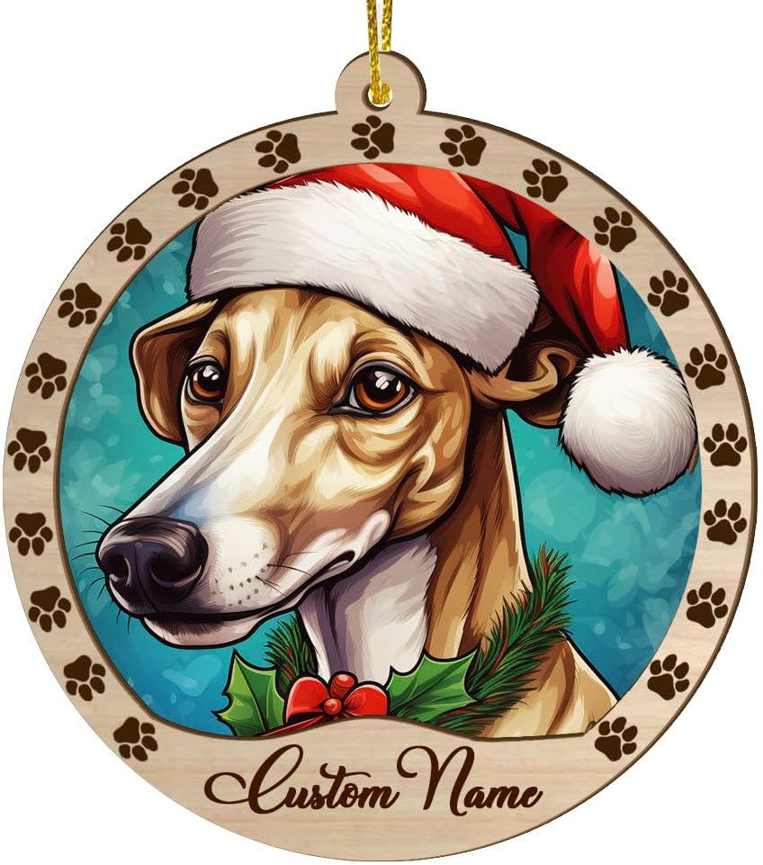 Wooden Whippet Dog Ornament
