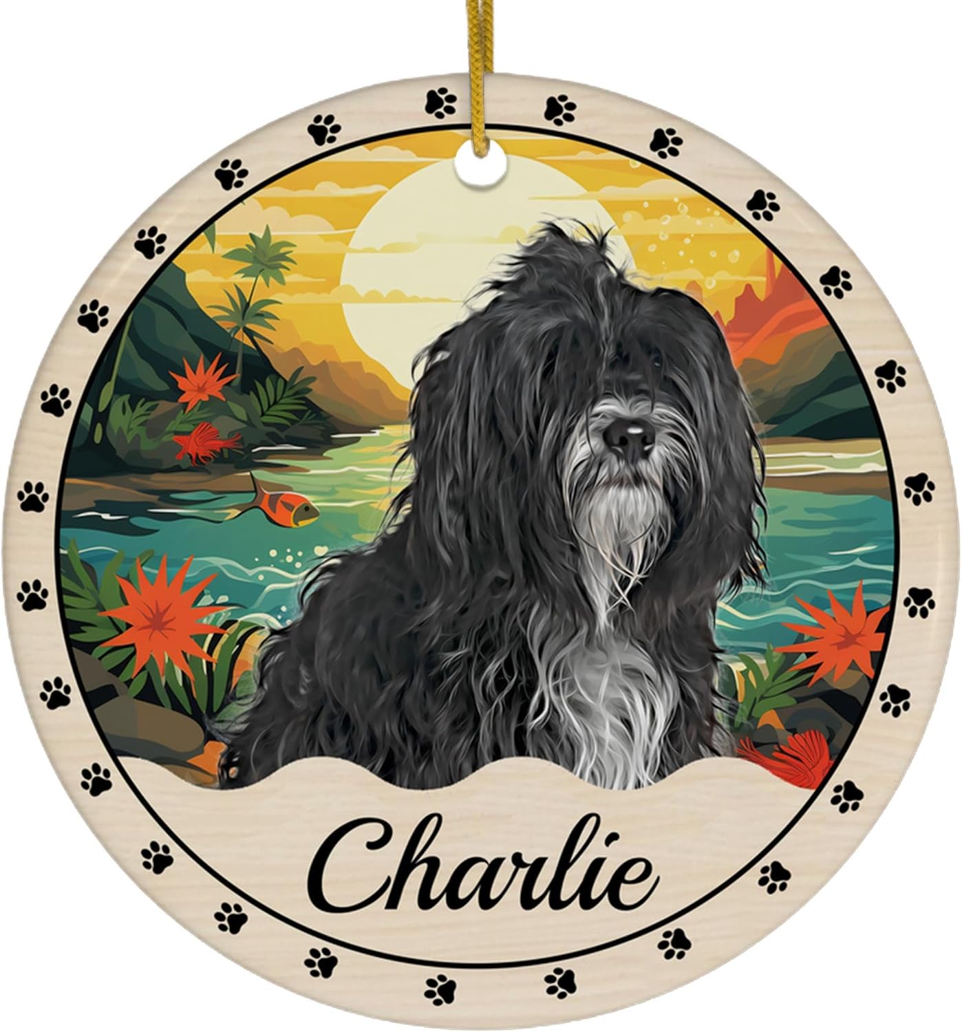 Wooden Tibetan Terrier Christmas Ornament