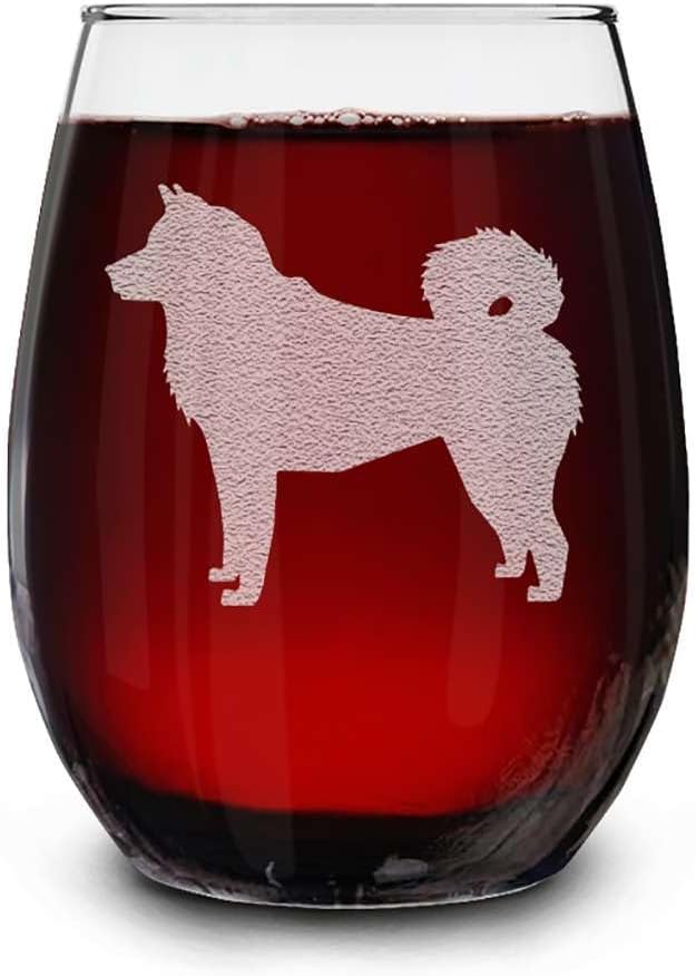 Akita Dog Breed Engraved Stemless Wine Glass, 15 oz