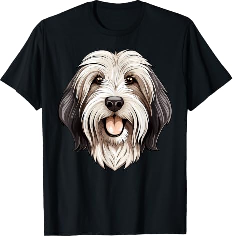 Cute Bearded Collie Face Cartoon Puppy Dog Lover T-Shirt