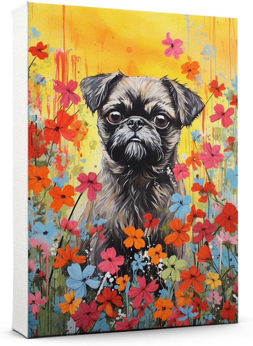 Brussels Griffon Dog Flower Art Print Poster