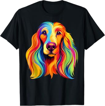 Afghan Hound Face Colorful Dog Lover Cute Puppy Art T-Shirt