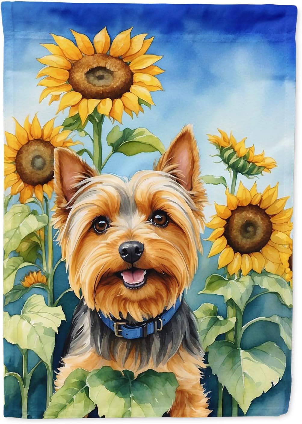 York Terrier Sunflower Garden Flag