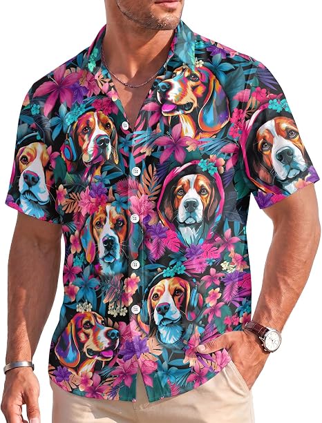 Beagle Men's Hawaiian Button Down Shirt