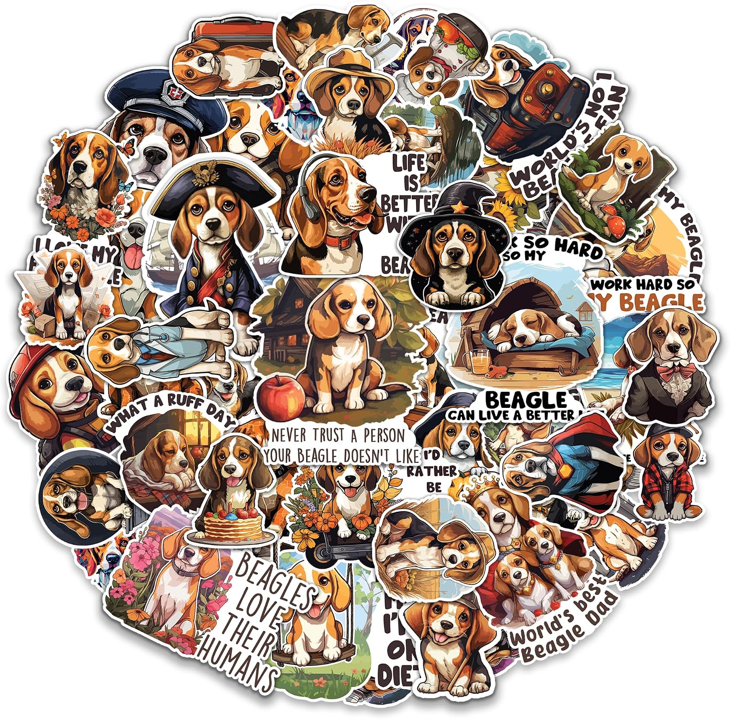 Beagle Stickers 50 Pieces Vinyl Waterproof Decal