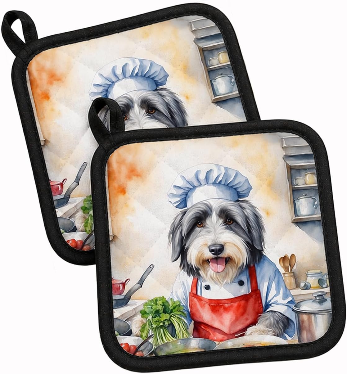 Bearded Collie The Chef Pair of Pot Holders