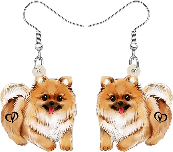 Pomeranian Dog Dangling Earrings