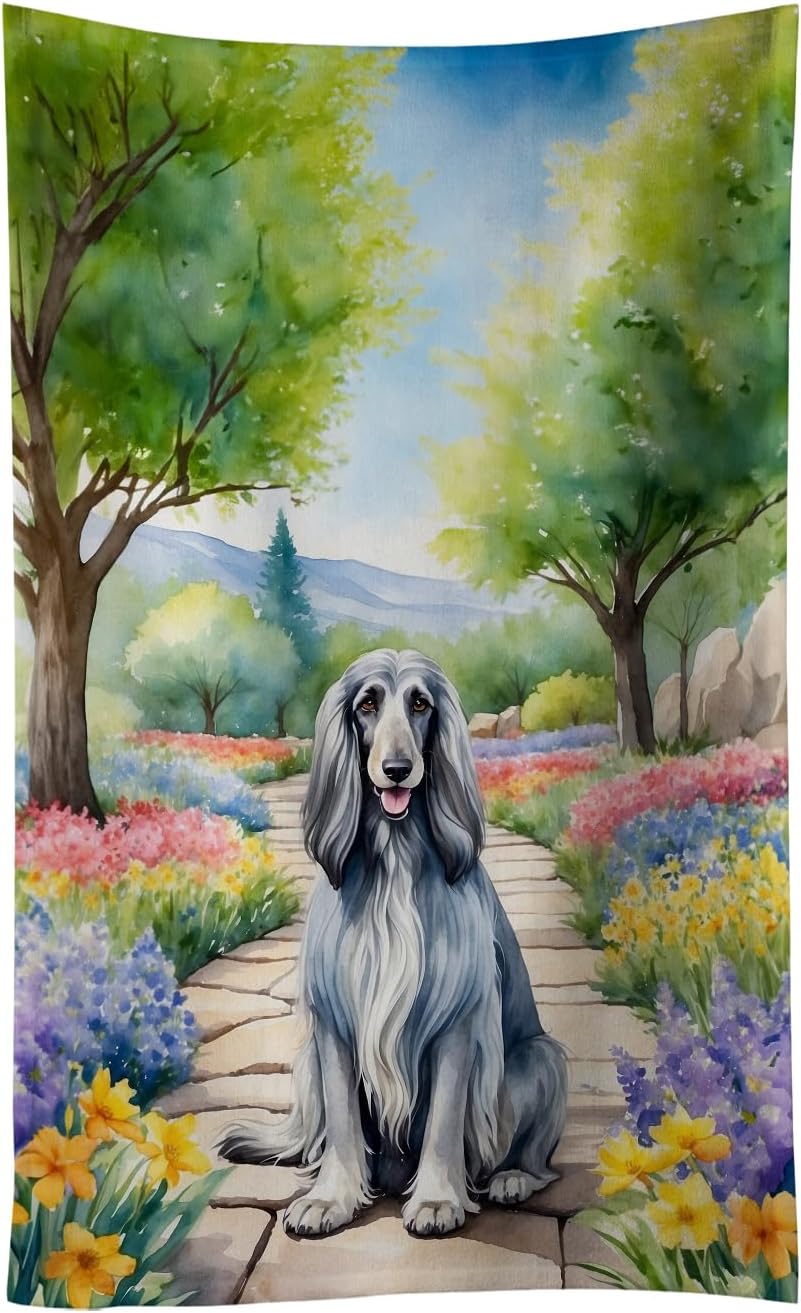 Afghan Hound Spring Garden Kitchen Towel
