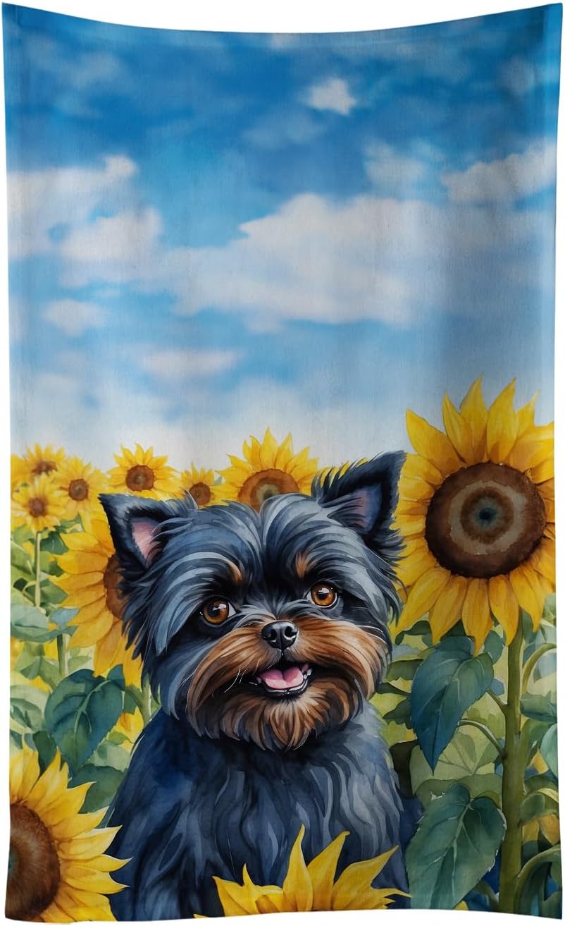 Affenpinscher in Sunflowers Kitchen Towel Dish Cloth