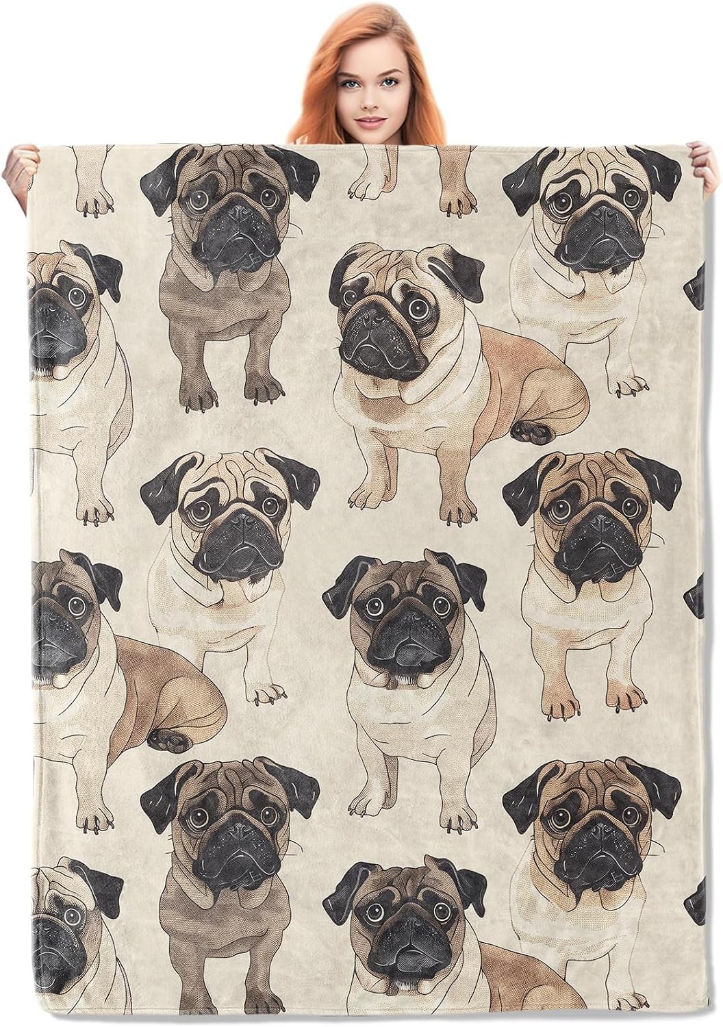 Pug Dog Flannel Throw Blanket