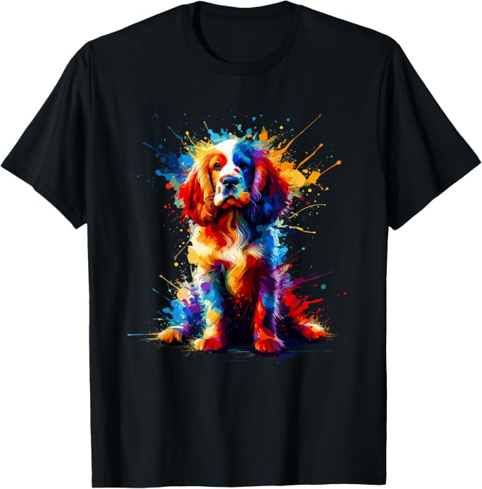Colorful Clumber Spaniel Dog T-Shirt