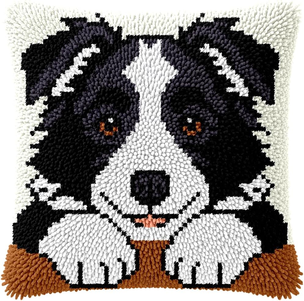 Border Collie Latch Hook Pillow Kit