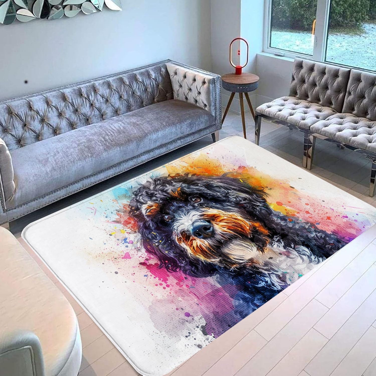 Colorful Portuguese Water Dog Area Rug