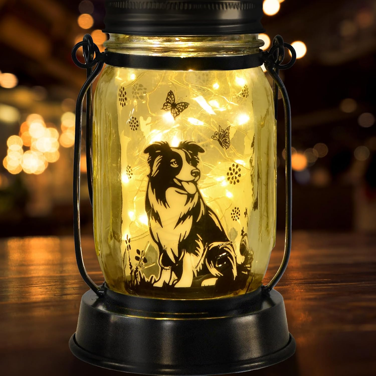 Border Collie Solar Lantern