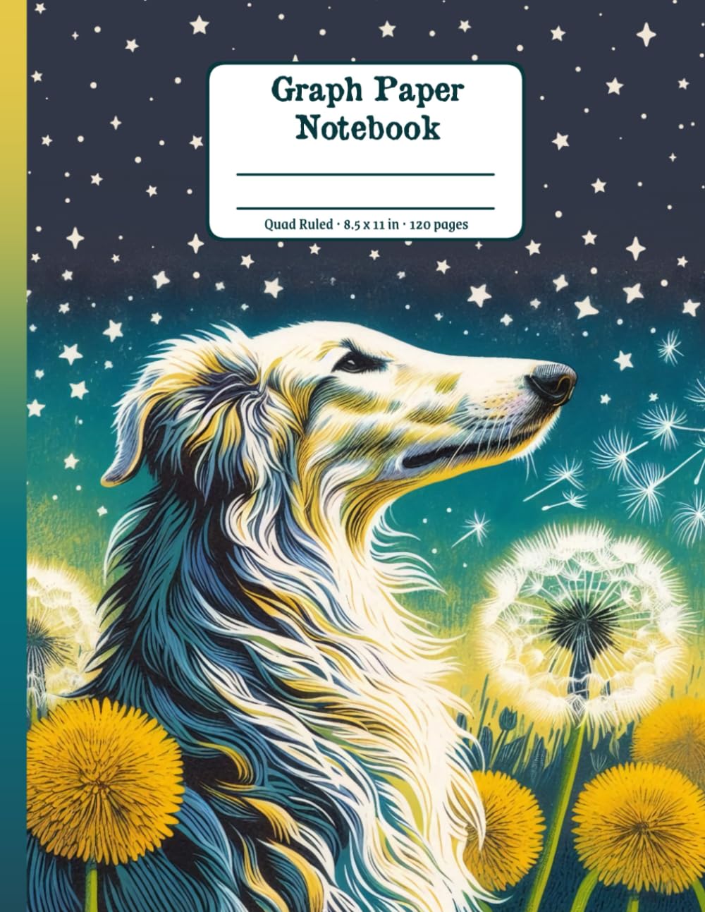 Borzoi Dandelion Dream Floral Quad-Ruled 1/4 Graph Paper Notebook