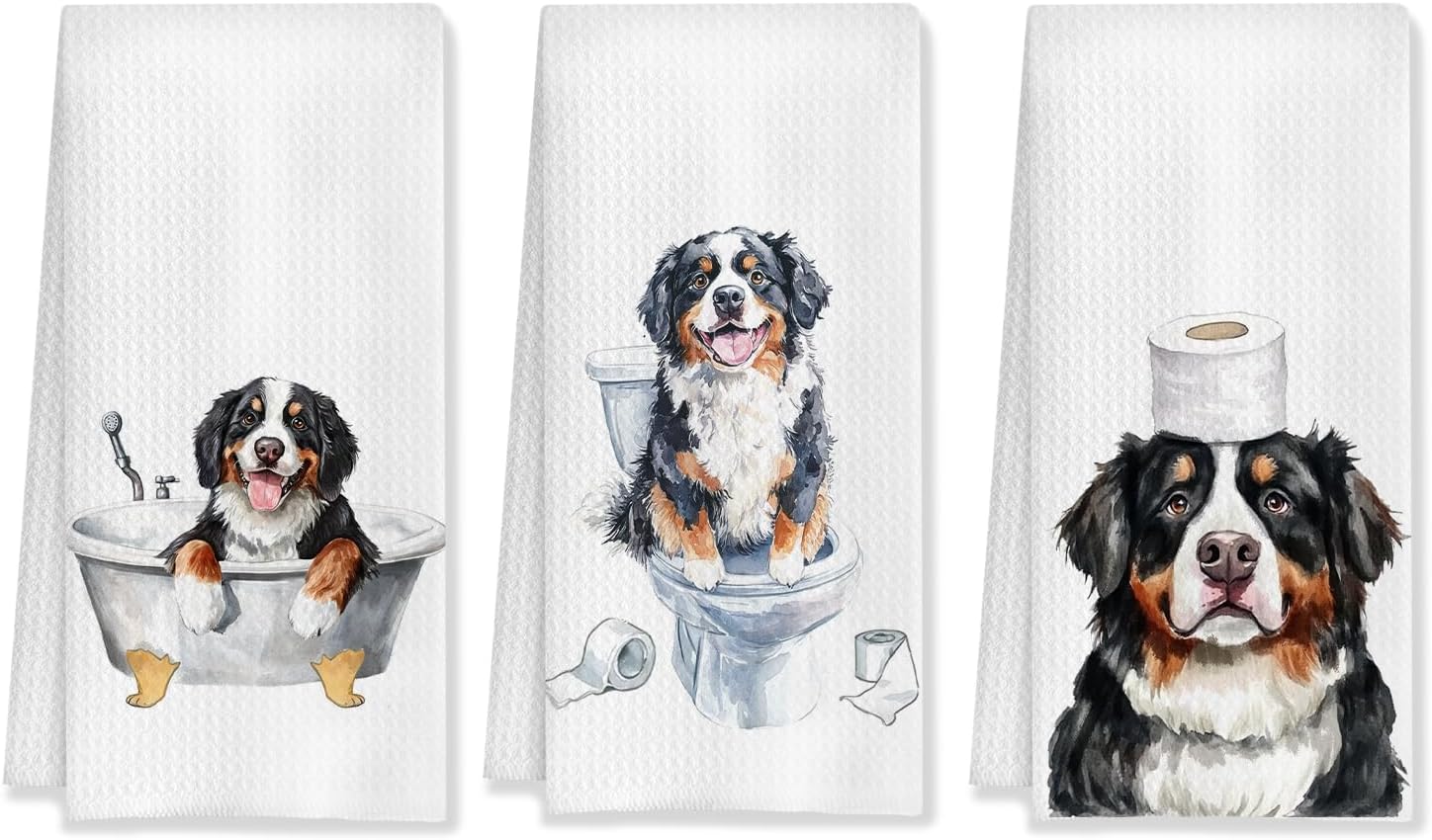 Funny Bernese Mountain Dog Bathroom Hand Towels Set of 3