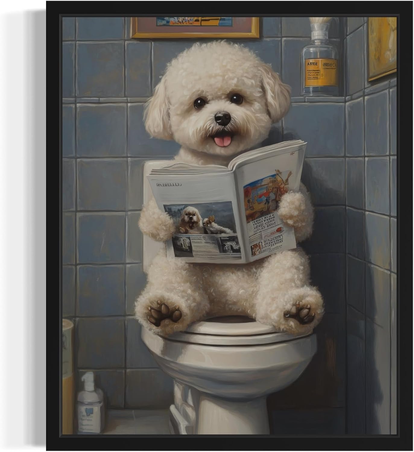 Bichon Frise on Toilet Unframed Wall Art