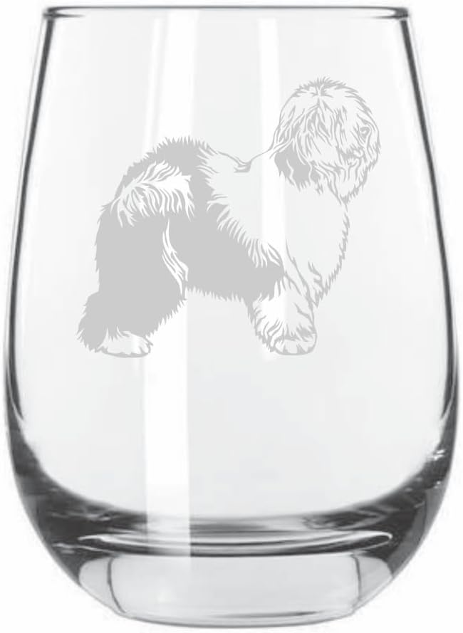 Old English Sheepdog Stemless Wine Glass