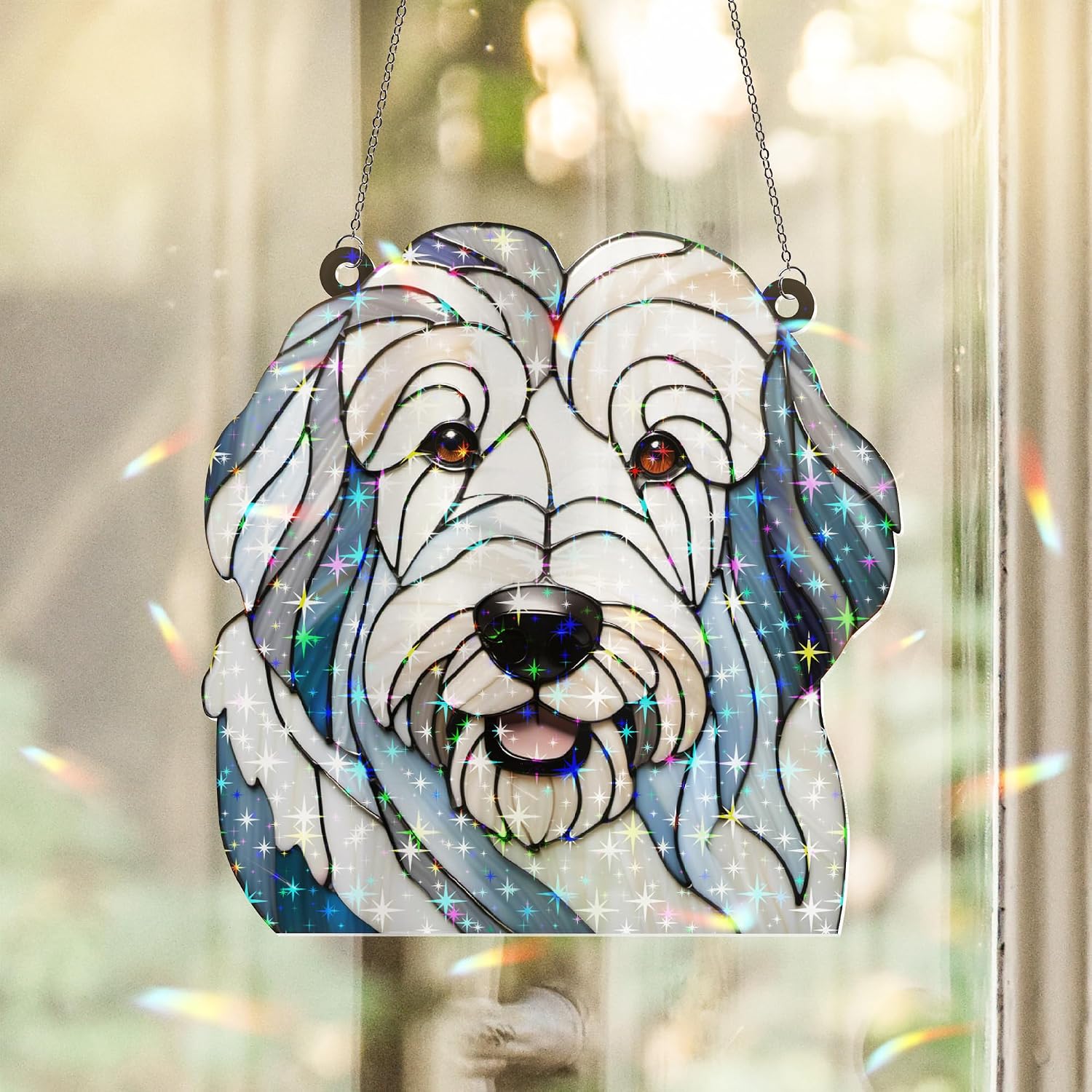 Old English Sheepdog Stained Glass Suncatcher