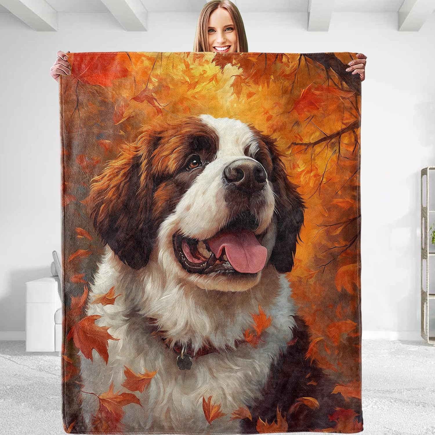 Autumn Saint Bernard Throw Blanket