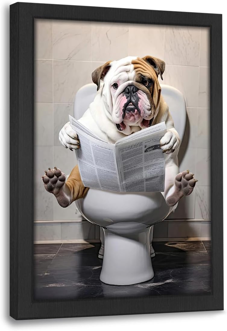 Bulldog Bathroom Wall Decor Funny Bulldog Pictures Canvas Wall Art Print