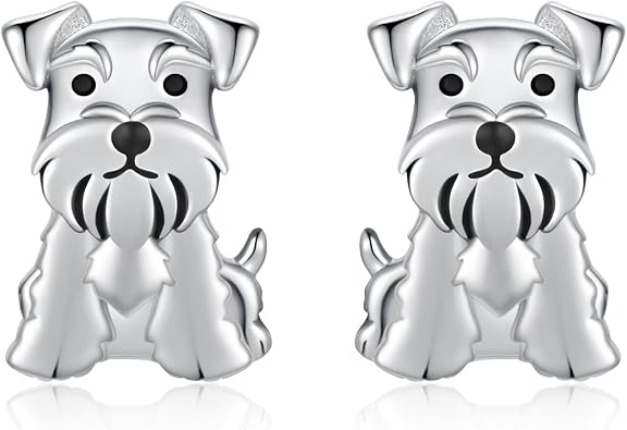 Sterling Silver Schnauzer Dog Stud Earrings