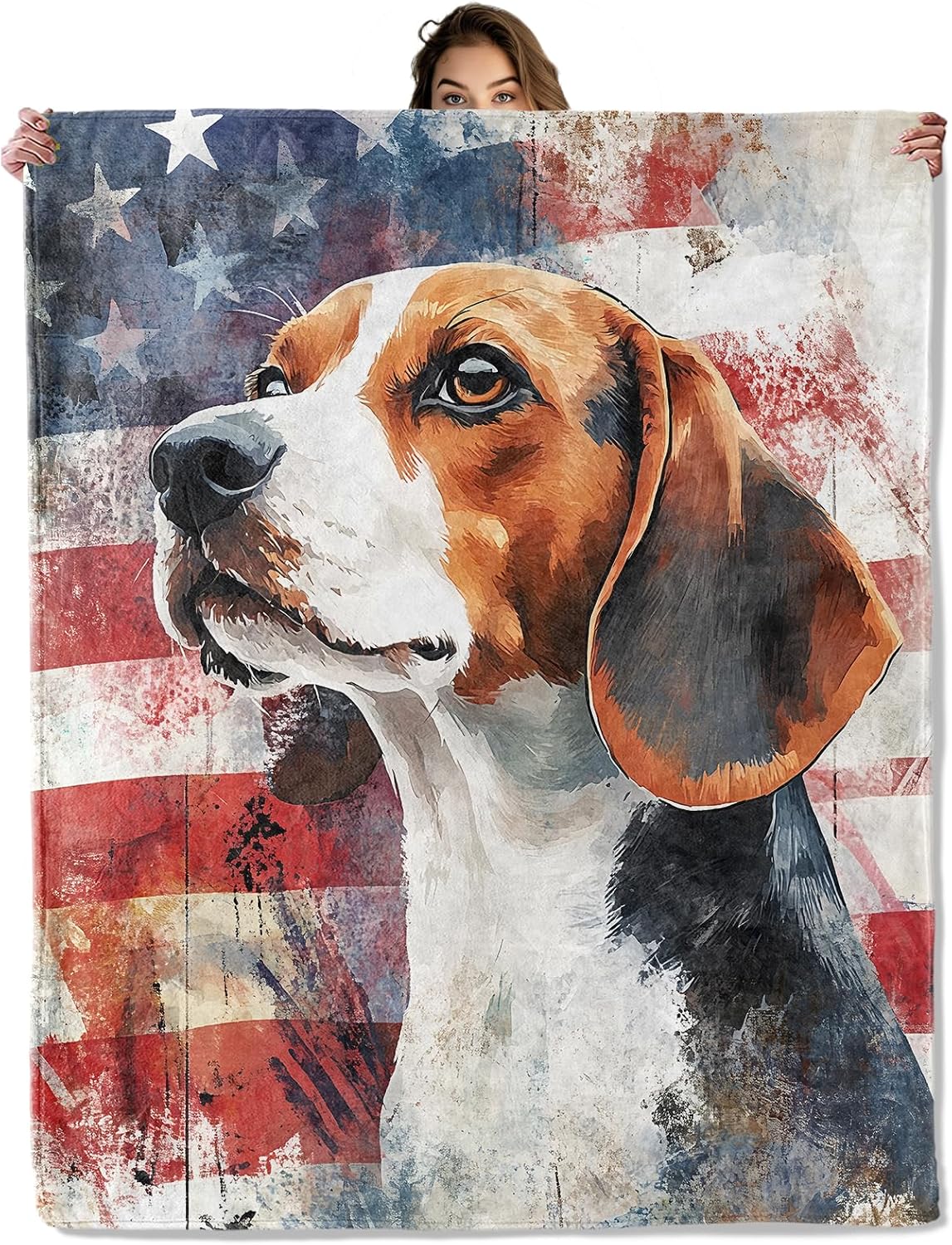 Beagle Patriotic Blanket 50X60 in, Flannel Throw Blanket
