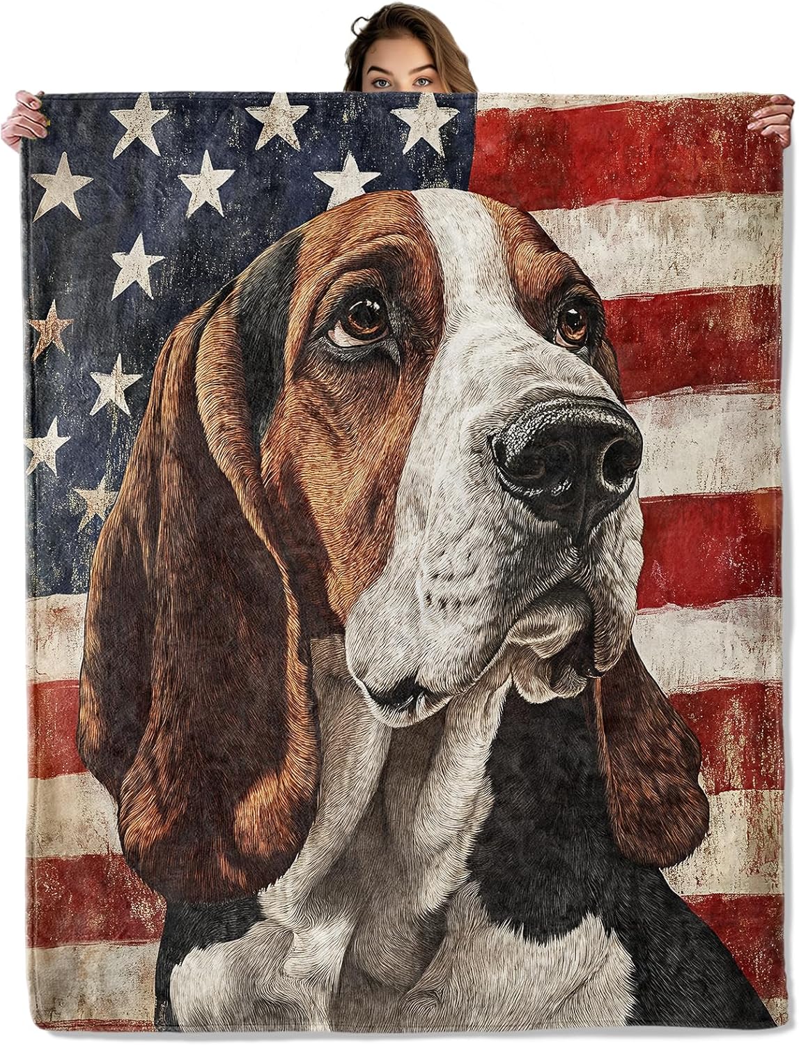 Basset Hound Patriotic Blanket 50X60