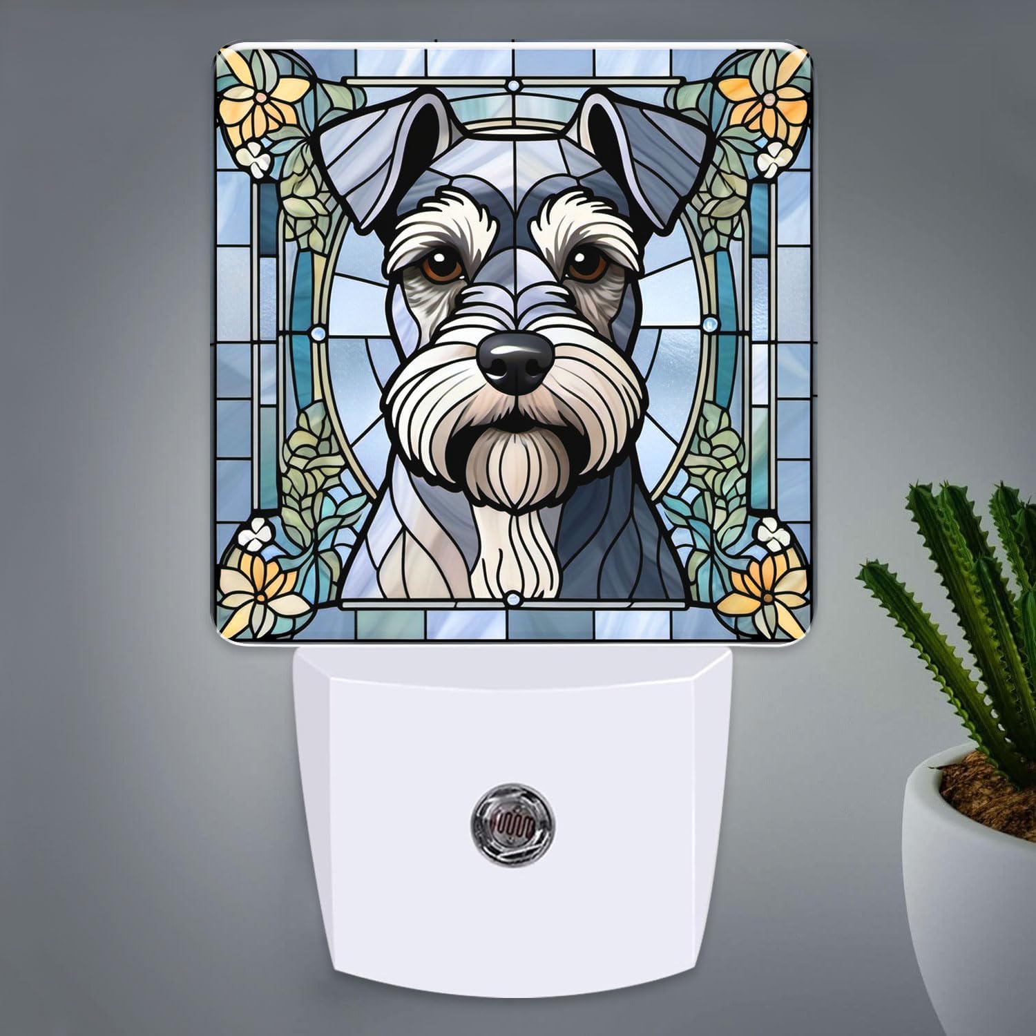 Schnauzer Dog Stained Glass Night Light