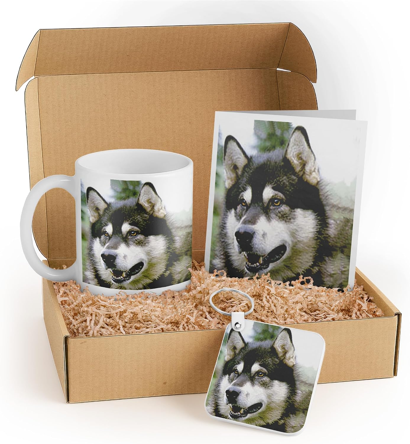 Alaska Malamute Coffee Mug Gift Set – Includes Mug, Keychain, and Card