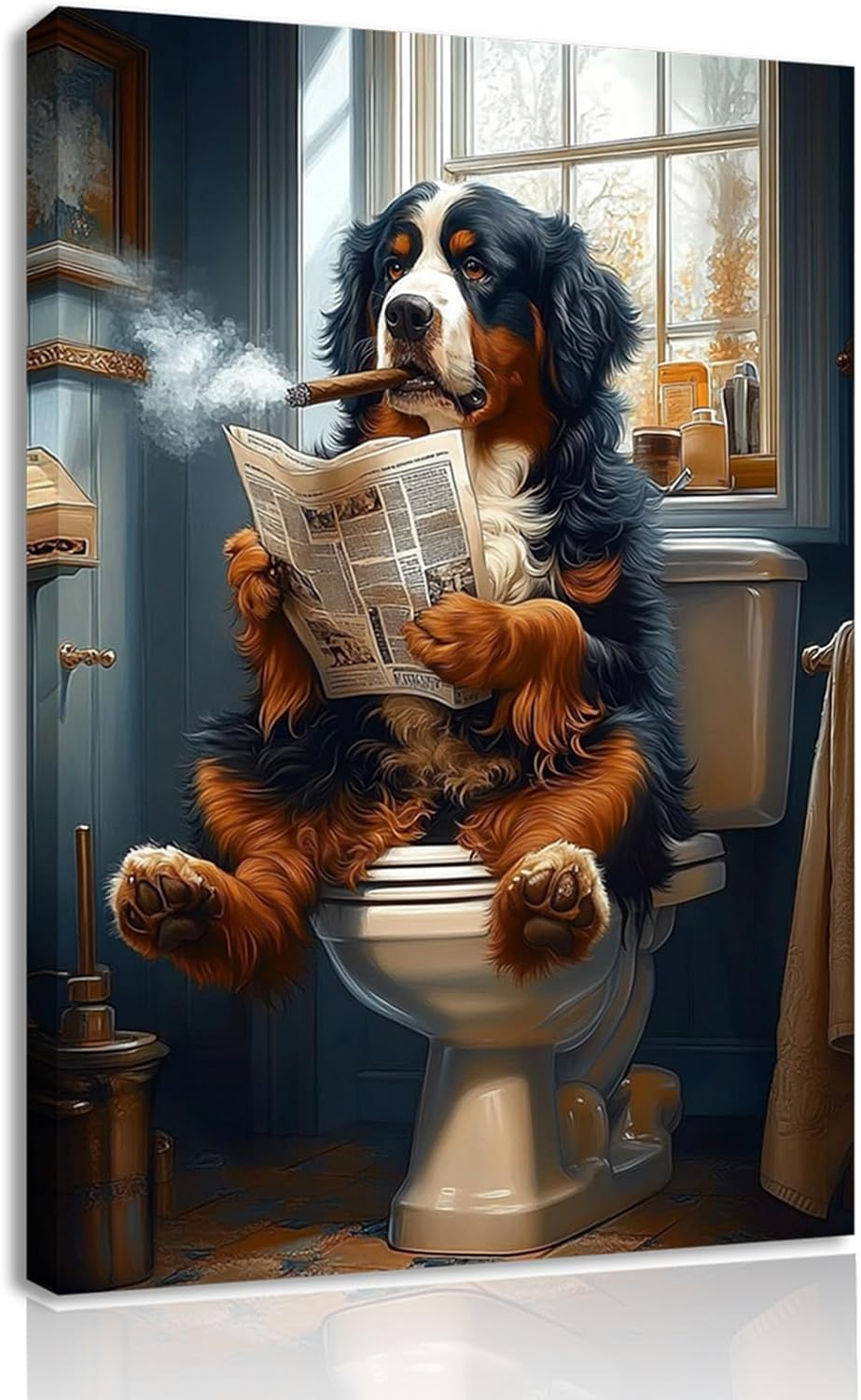 Funny Canvas Wall Art Bernese Mountain Dog Bathroom Décor