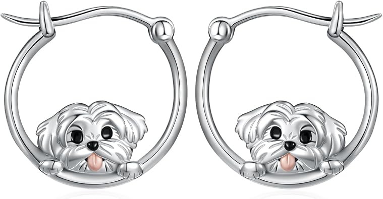 Sterling Silver Maltese Dog Earrings