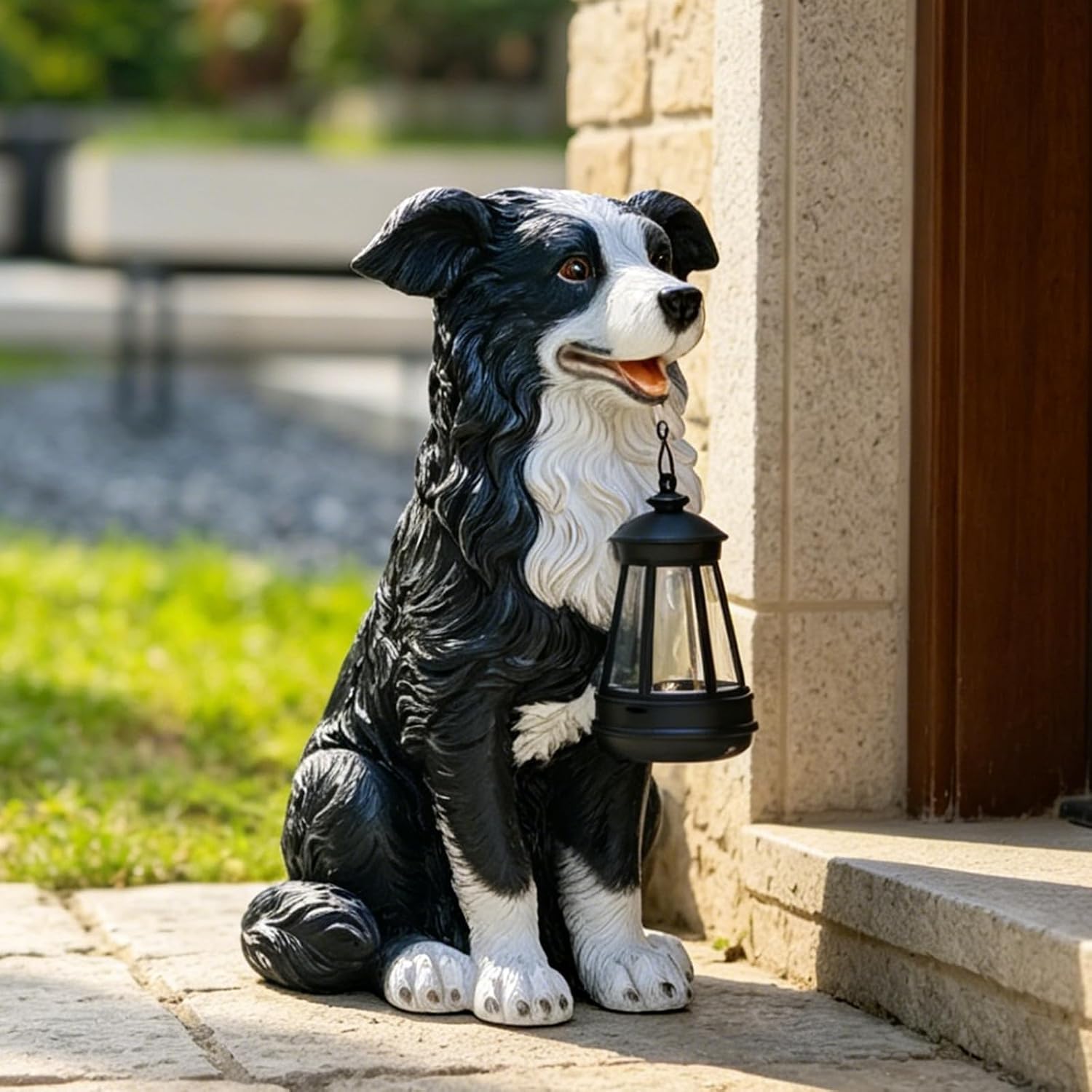 Solar Border Collie Dog Statue