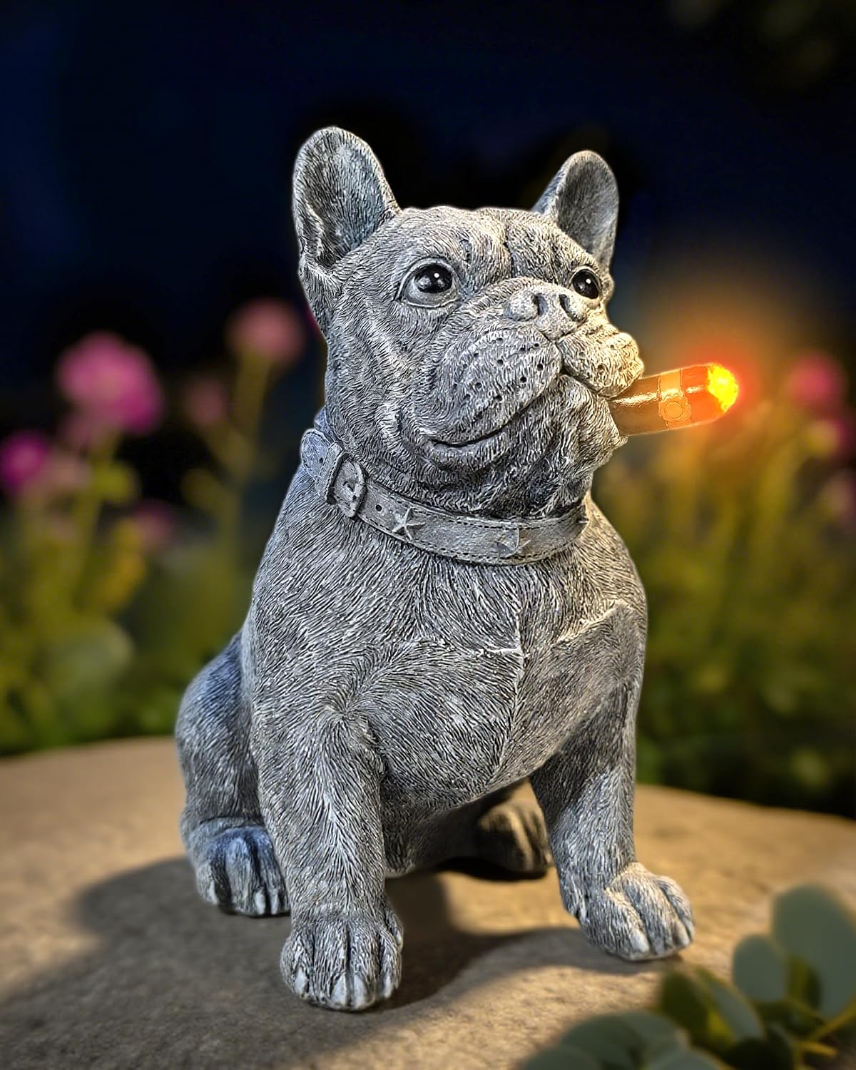 French Bulldog Solar Dog Garden Statue
